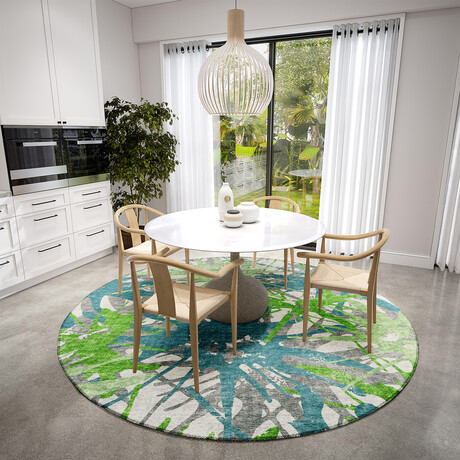 Bravado Abstract Starburst Green // Power Loomed (1'8" x 2'6" Throw/Accent Rug)