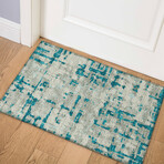 Bravado Abstract Crosshatch Peacock // Power Loomed (1'8" x 2'6" Throw/Accent Rug)