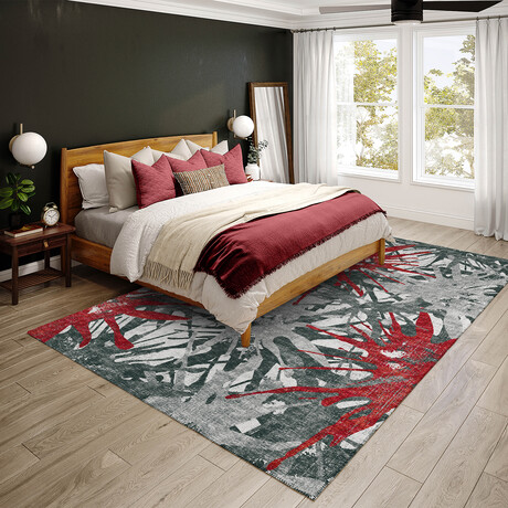 Bravado Abstract Starburst Red // Power Loomed (1'8" x 2'6" Throw/Accent Rug)