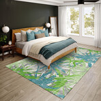 Bravado Abstract Starburst Green // Power Loomed (1'8" x 2'6" Throw/Accent Rug)
