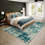 Bravado Abstract Crosshatch Peacock // Power Loomed (1'8" x 2'6" Throw/Accent Rug)