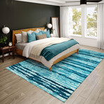 Bravado Abstract Striped Blue Waves // Power Loomed (1'8" x 2'6" Throw/Accent Rug)