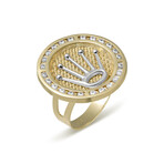 Solid 10k Yellow Gold Two Tone Medallion CZ Crown + Textured Ring// Size 10.5