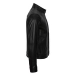 Regular Fit // Mock Neck Bomber Leather Jacket // Black (2XL)