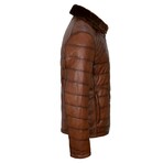 Regular Fit // Quilted Contrast Seams Leather Jacket // Chestnut (M)