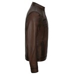 Regular Fit // Mock Neck Racer Leather Jacket // Chestnut (L)