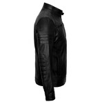 Slim Fit // Mock Neck Racer Leather Jacket  // Black (M)