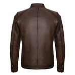 Regular Fit // Mock Neck Racer Leather Jacket // Chestnut (XL)