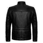 Slim Fit // Mock Neck Racer Leather Jacket  // Black (2XL)