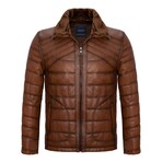 Regular Fit // Quilted Contrast Seams Leather Jacket // Chestnut (XL)