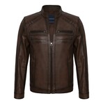 Regular Fit // Mock Neck Racer Leather Jacket // Chestnut (L)