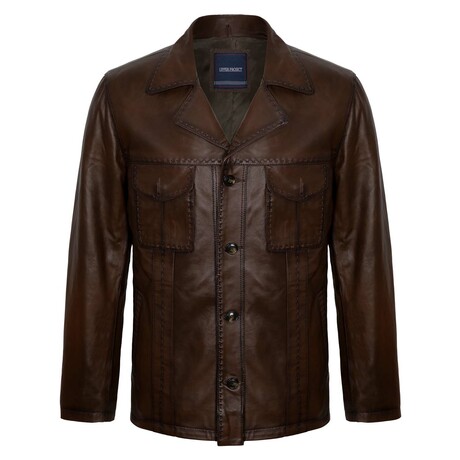 Regular Fit // Button Up Cattleman Leather Jacket // Chestnut (S)