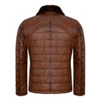 Regular Fit // Quilted Contrast Seams Leather Jacket // Chestnut (S)