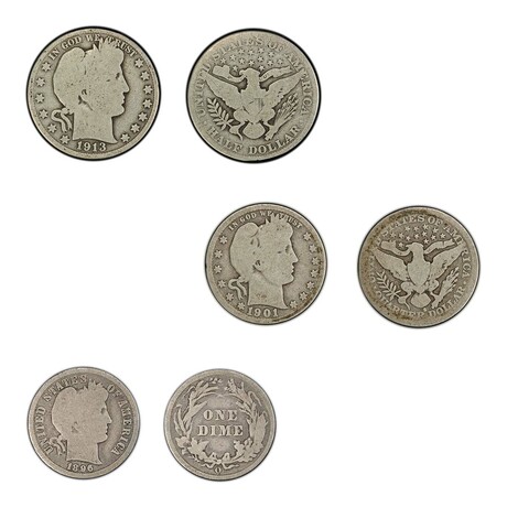 An Era of Barber Coinage // Dime, Quarter, Half Dollar // Deluxe Collector's Pouch Set of 3