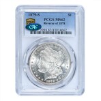 1879-S Morgan Dollar Reverse of 1878 // PCGS & CAC Certified // Wood Presentation Box