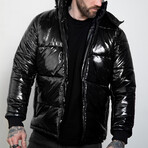 Crystal Shiny Puffer Jacket // Black (XS)