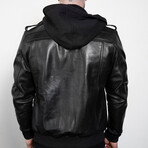Onyx Layered Hoodie Leather jacket // Black (M)