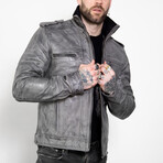 Distressed Moto Leather Jacket // Gray (L)