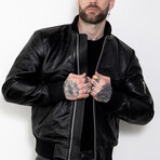 Classic Leather Bomber Jacket // Black (L)