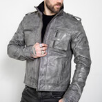 Distressed Moto Leather Jacket // Gray (L)