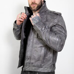 Distressed Moto Leather Jacket // Gray (L)