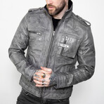 Distressed Moto Leather Jacket // Gray (L)