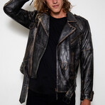 Hand-Painted Steampunk Leather Jacket // Gold + Black (XL)