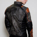 Deathstroke Armor Leather Jacket // Black + Orange (L)