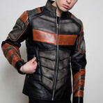 Deathstroke Armor Leather Jacket // Black + Orange (2XL)