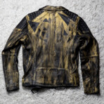 Hand-Painted 14K Gold Polygon Moto Leather Jacket // Gold + Black (L)