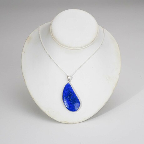 Genuine Lapis Lazuli Pendant With 18" Sterling Silver Chain With Velvet Pouch // 11.5g