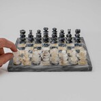 Small English Style Onyx Chess Set // Black + White Marble