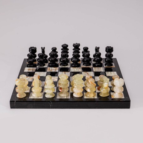 Small English Style Onyx Chess Set // Green +  Black