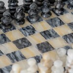 Small English Style Onyx Chess Set // Black + White Marble