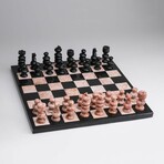 Large English Style Onyx Chess Set // Black + Pink