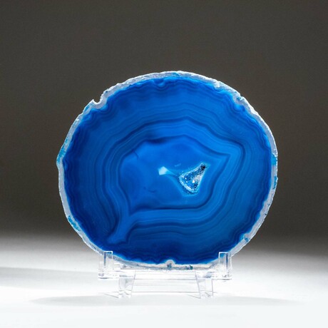 Blue Quartz Agate Slice + Acrylic Display Stand