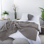 Waffle Cotton Blankets and Throws // Gray (Full / Queen)