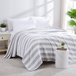 Striped Cotton Luxury Blankets & Throws // Gray (King / Cal. King)