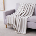 Striped Cotton Luxury Blankets & Throws // Taupe (Throw)