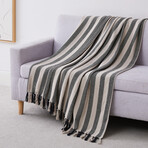 Striped Cotton Luxury Blankets & Throws // Black (Throw)