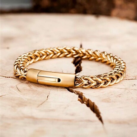 Gold Plated Basket Weave Chain Bracelet // Gold