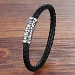 Leather Bracelet // Black + Bright Silver
