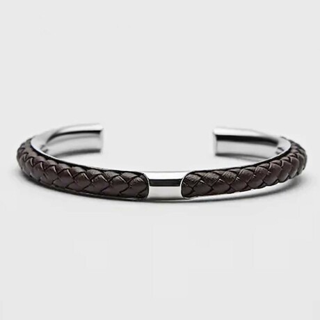 Leather + Steel Bangle // Brown + Silver