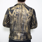 Hand-Painted 14K Gold Polygon Moto Leather Jacket // Gold + Black (L)