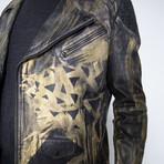 Hand-Painted 14K Gold Polygon Moto Leather Jacket // Gold + Black (L)