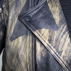 Hand-Painted 14K Gold Polygon Moto Leather Jacket // Gold + Black (L)