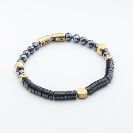 Dell Arte // Obsidian + Onyx Beads Bracelet Stainless Steel Inserts // Multicolor | length8-8.5 "  Width: 10.01mm