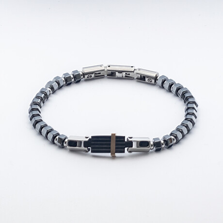 Dell Arte // Stainless Steel + Hematite Beads Bracelet // Multicolor | length8-8.5 "  Width: 10.01mm