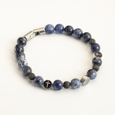 Dell Arte // Sodalide Beads Bracelet Stainless Steel Inserts // Multicolor | length8-8.5 "  Width: 10.01mm