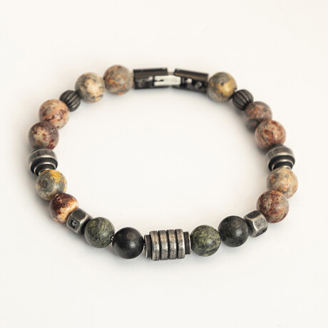 Dell Arte // Jasper Stone Beads + Stainless Steel Bracelet // Multicolor | length8-8.5 "  Width: 10.01mm